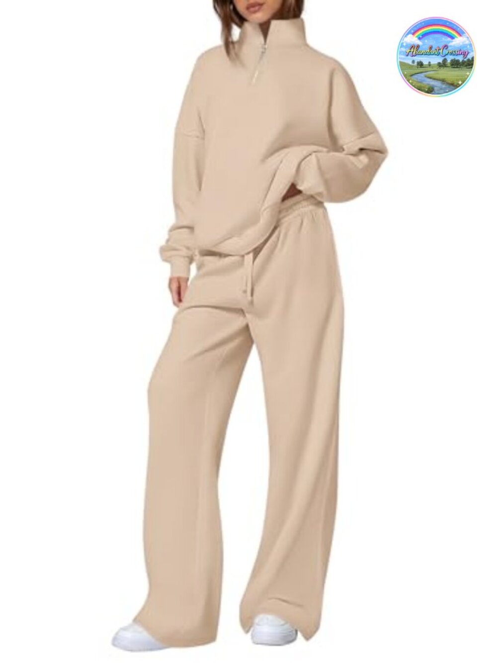 Womens 2 Piece Lounge Set Quarter Zip Sweatshirt Straight Leg Pants